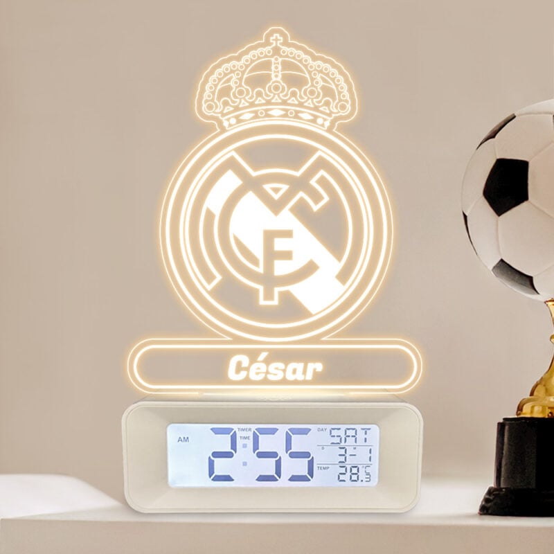 Reloj Despertador con Luz Escudo Real Madrid personalizado