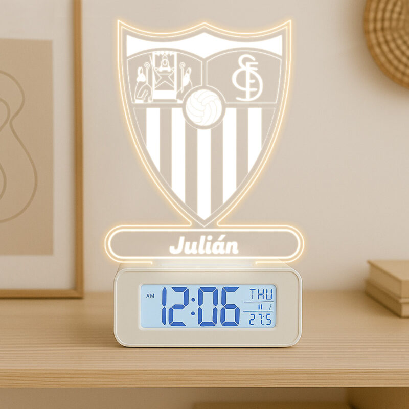 Reloj Despertador con Luz Escudo Sevilla personalizado