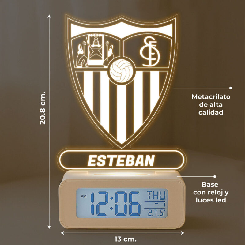 Reloj Despertador con Luz Escudo Sevilla personalizado