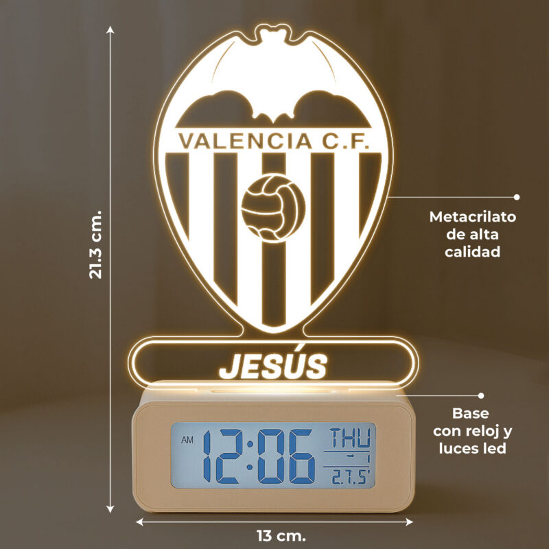 Reloj Despertador con Luz Escudo Valencia personalizado