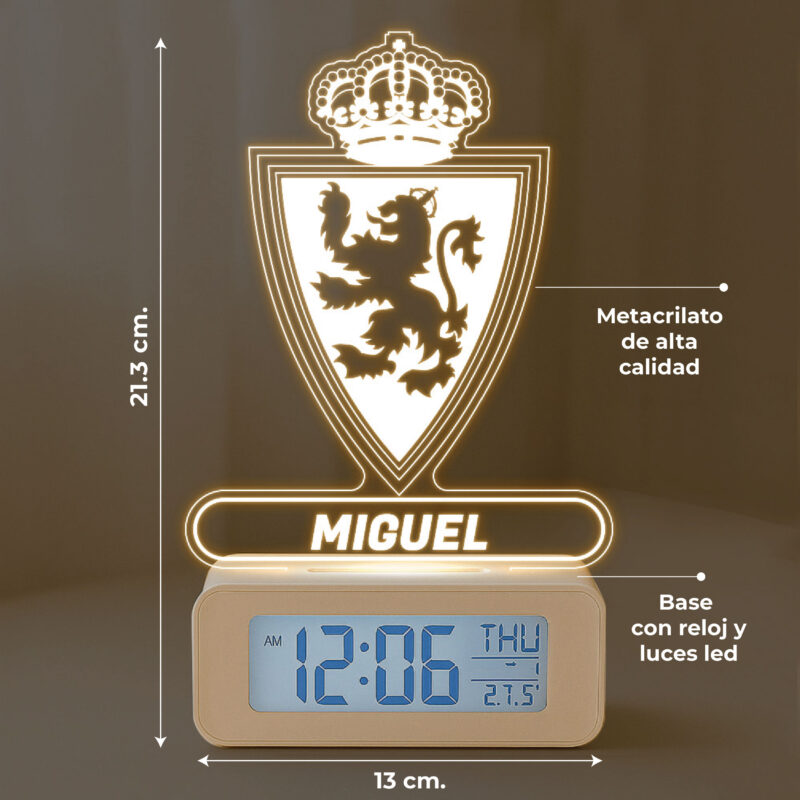 Reloj Despertador con Luz Escudo Zaragoza personalizado