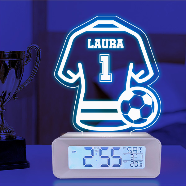 Reloj Despertador con Luz Camiseta de Fútbol personalizada