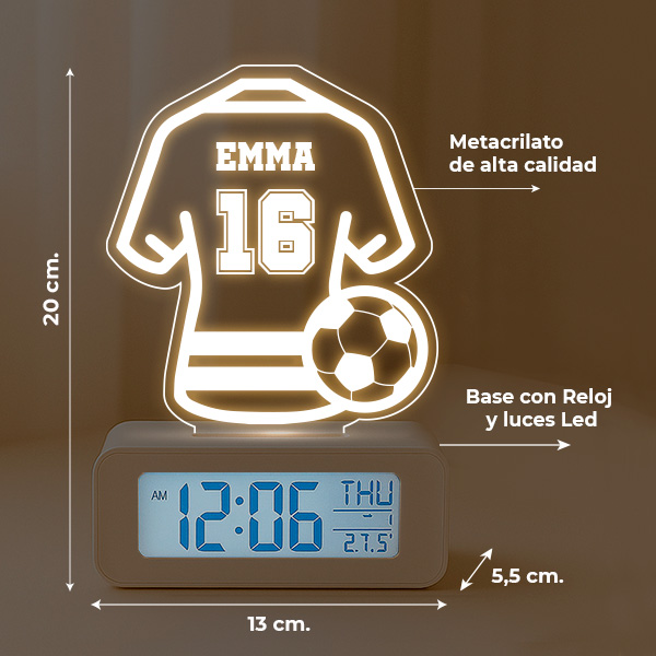 Reloj Despertador con Luz Camiseta de Fútbol personalizada