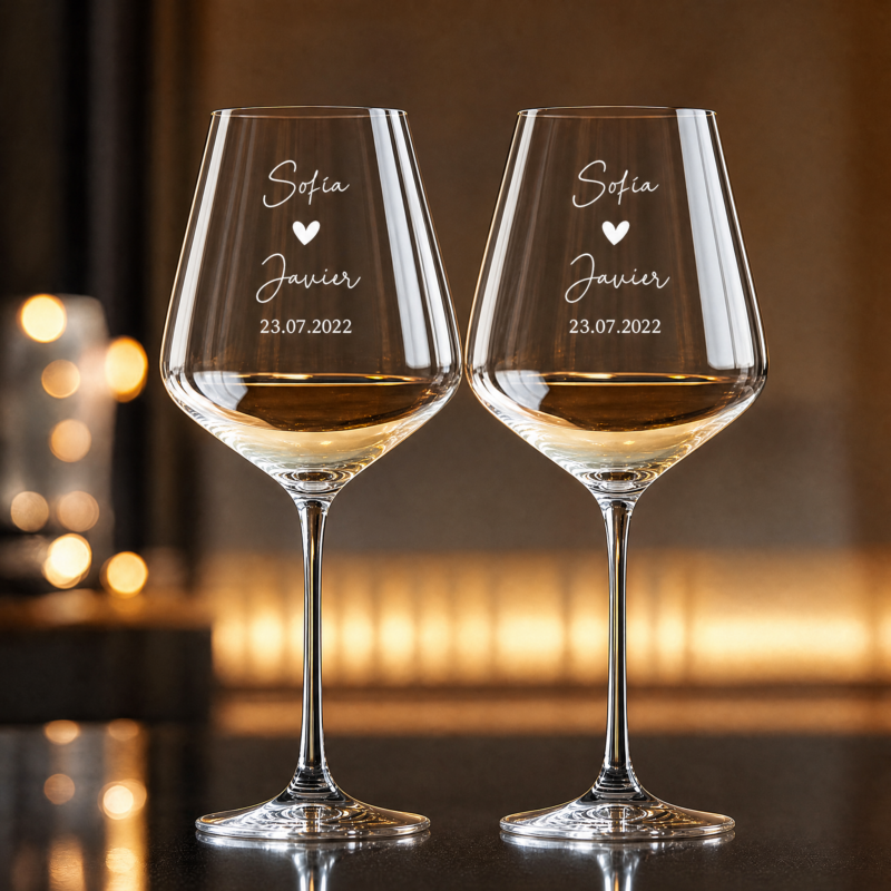 Pack de 2 Copas con Corazón, Fecha y Nombres personalizados