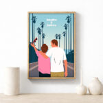 Miniatura de Póster Ilustración de Pareja con Palmeras y Nombres personalizados