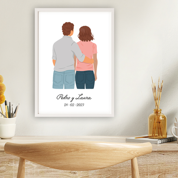 Póster con Ilustración de Pareja de Espaldas personalizada