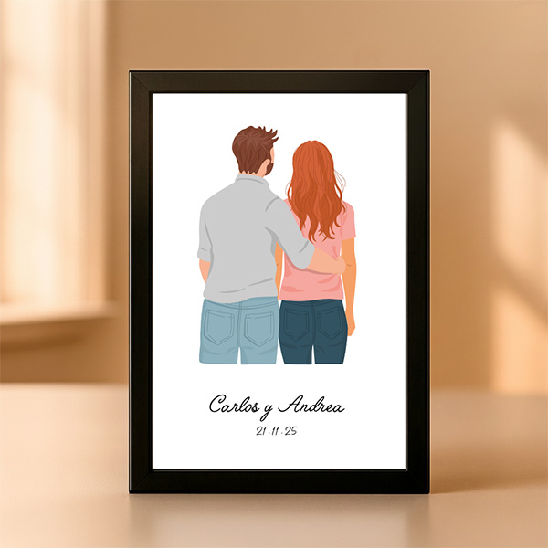 Placa o Lampara con Ilustración de Pareja de Espaldas con Nombres y Fecha personalizada