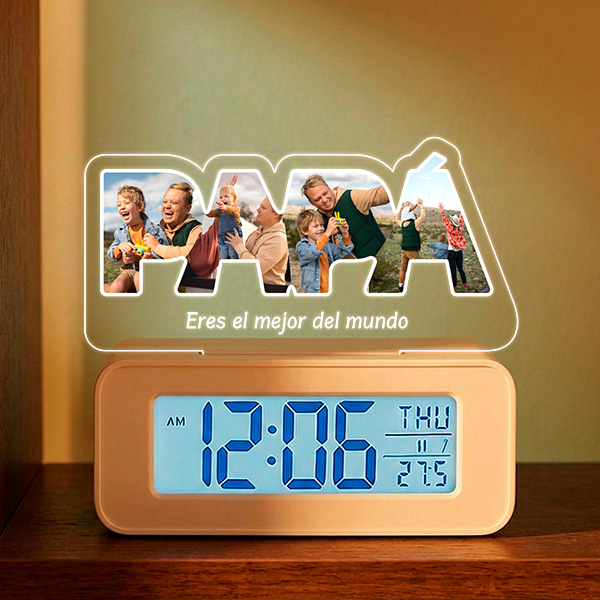 Reloj Despertador con Luz PAPÁ y Fotos personalizadas