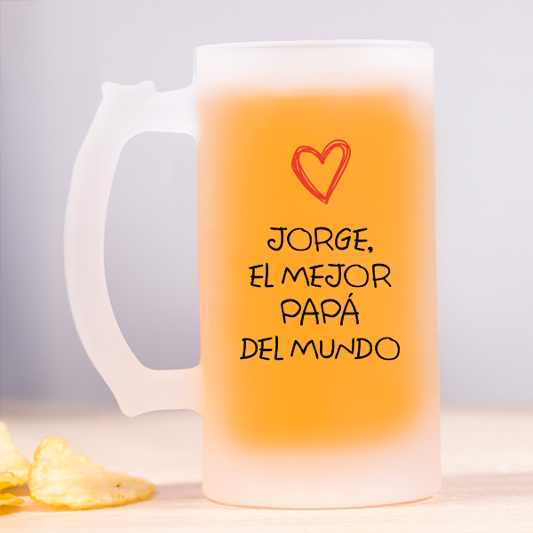 Jarra de Cerveza con Corazón y Texto para Papá personalizado