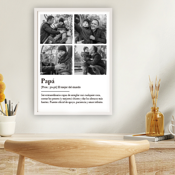 Póster Definición de Papá en Blanco y Negro con Fotos Personalizadas