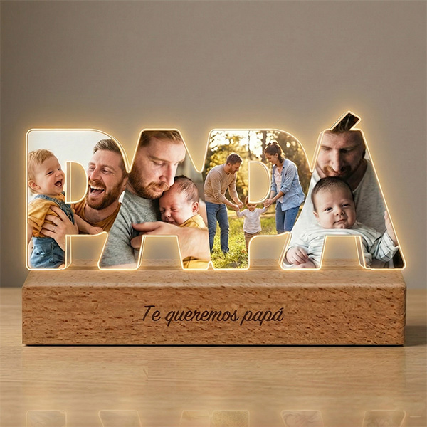 Placa Papá con Fotos y Base personalizada