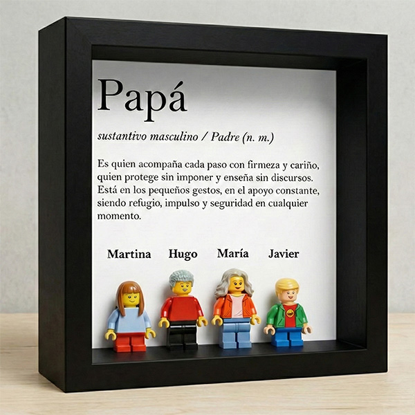 Cuadro con minifiguras Lego Definición de Papá y Nombres personalizados