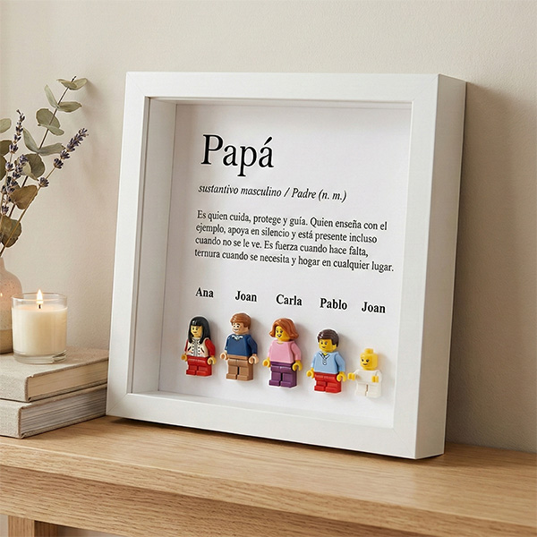Cuadro con minifiguras Lego Definición de Papá y Nombres personalizados