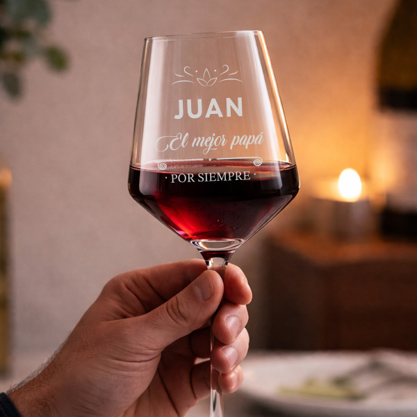 Copa de Vino para Papá con Nombre y Texto personalizado
