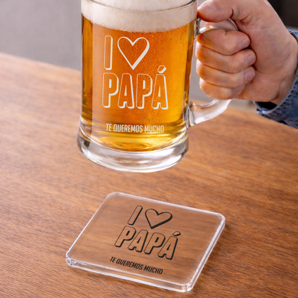 Jarra de Cerveza I Love Papá con Texto personalizado