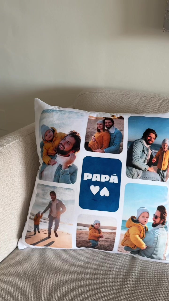 Vista previa de video de Cojín Papá con Seis Fotos personalizado