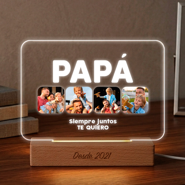 Lámpara Papá con Cuatro Fotos y Texto personalizada