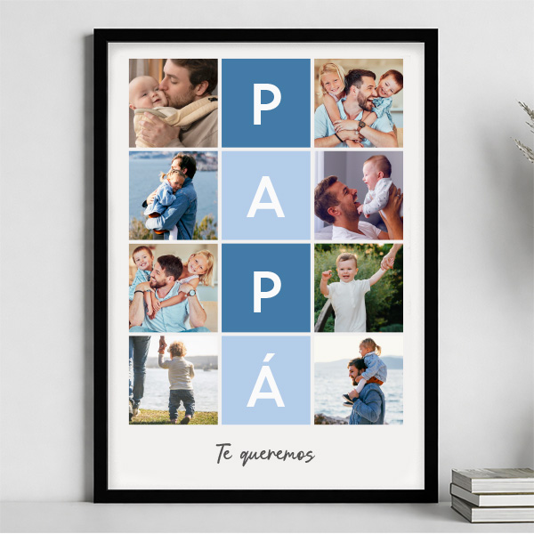 Póster Papá en Cuadros Azules con Texto y Fotos personalizadas Póster Papá en Cuadros Azules con Texto y Fotos personalizadas