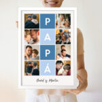 Miniatura de Póster Papá en Cuadros Azules con Texto y Fotos personalizadas