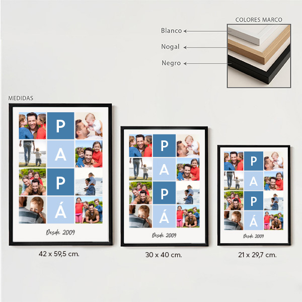 Póster Papá en Cuadros Azules con Texto y Fotos personalizadas