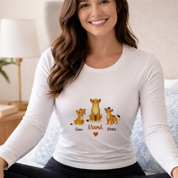 Pijama Mamá con Leoncitos y Nombres Personalizados