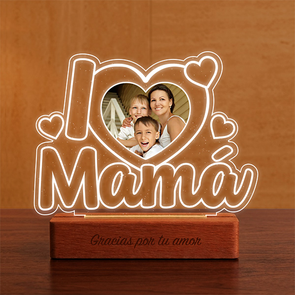 Lámpara I Love Mamá con foto personalizada