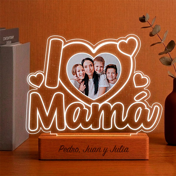 Lámpara I Love Mamá con foto personalizada