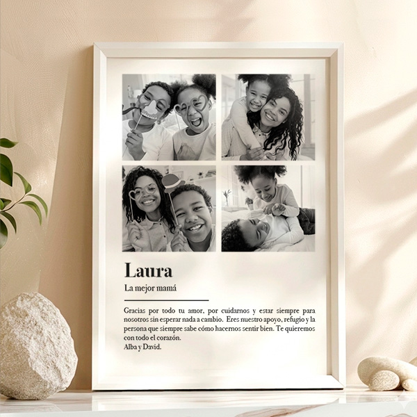 Póster Definición de Mamá en Blanco y Negro con Fotos Personalizadas