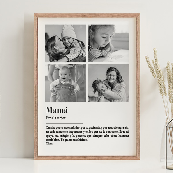 Póster Definición de Mamá en Blanco y Negro con Fotos Personalizadas