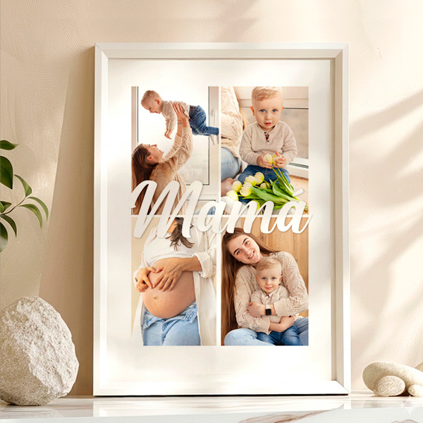 Póster Mamá con 4 Fotos personalizadas