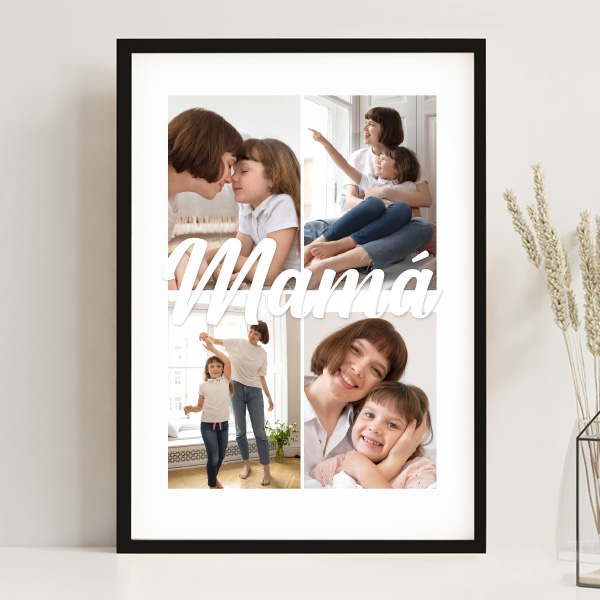 Póster Mamá con 4 Fotos personalizadas