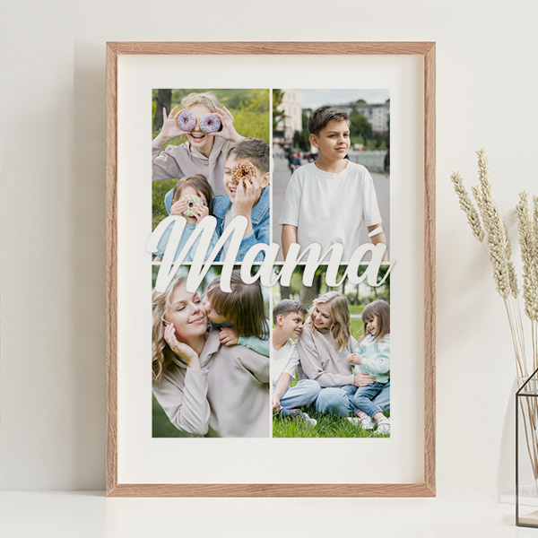 Póster Mamá con 4 Fotos personalizadas