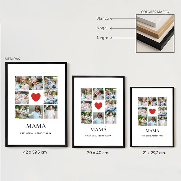 Póster Mamá Corazón con Fotos personalizadas