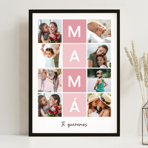 Póster Mamá con Cuadros Rosa y Fotos personalizadas