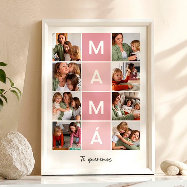 Póster Mamá con Cuadros Rosa y Fotos personalizadas