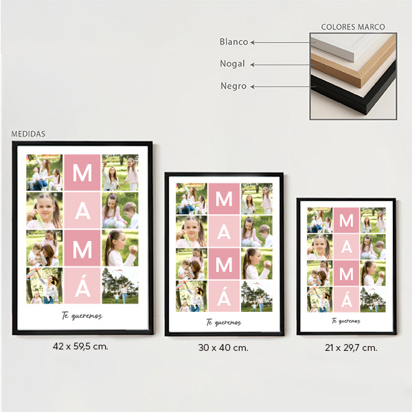 Póster Mamá con Cuadros Rosa y Fotos personalizadas