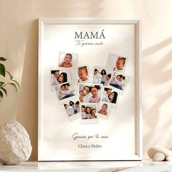 Póster Mamá Corazón de Fotos Polaroid personalizadas