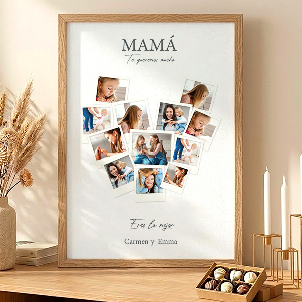 Póster Mamá Corazón de Fotos Polaroid personalizadas