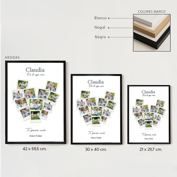 Póster Mamá Corazón de Fotos Polaroid personalizadas