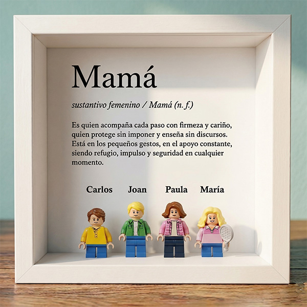 Cuadro con minifiguras Lego Definición de Mamá y Nombres personalizados