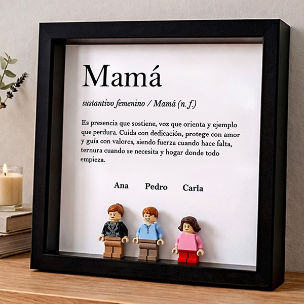 Cuadro con minifiguras Lego Definición de Mamá y Nombres personalizados