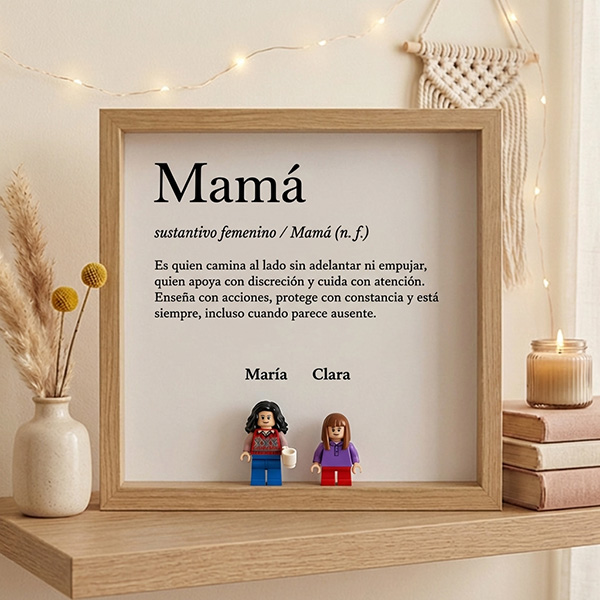 Cuadro con minifiguras Lego Definición de Mamá y Nombres personalizados