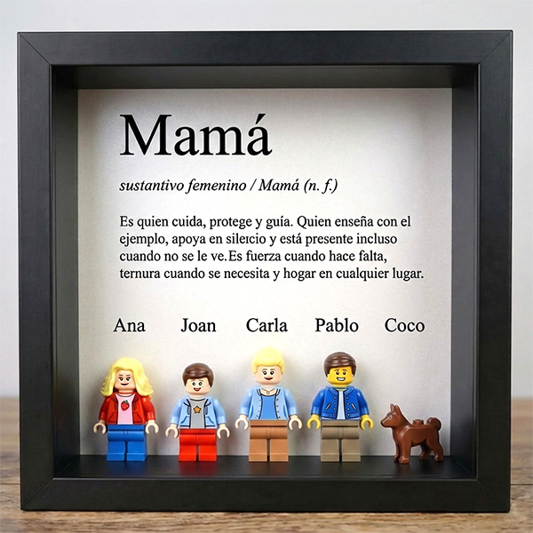 Cuadro con minifiguras Lego Definición de Mamá y Nombres personalizados