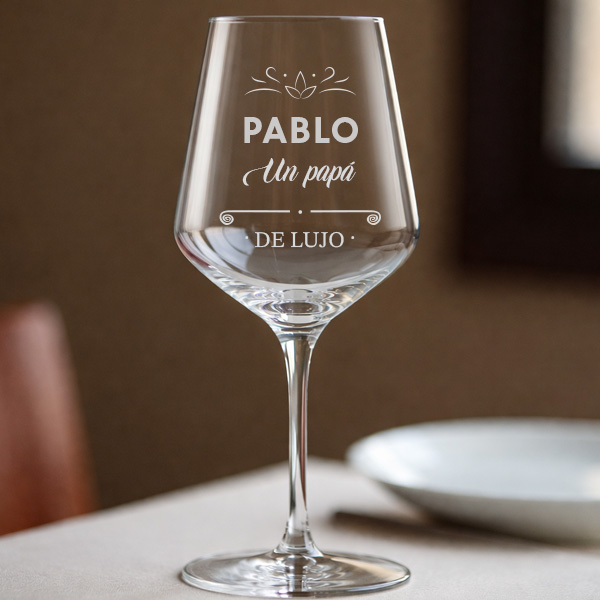 Copa de Vino para Papá con Nombre y Texto personalizado