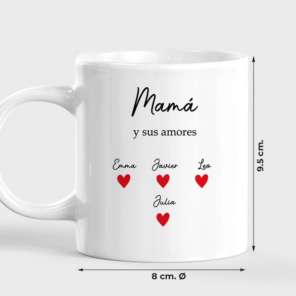 Taza con Texto, Corazones y Nombres personalizados