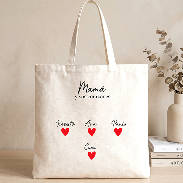 Tote Bag Corazones con Nombres personalizados