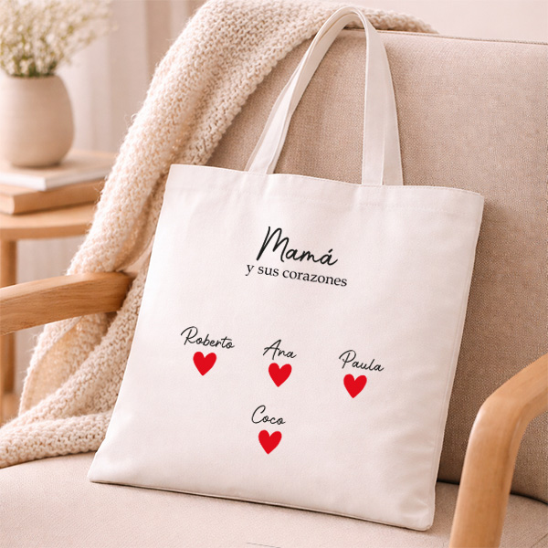 Tote Bag Corazones con Nombres personalizados