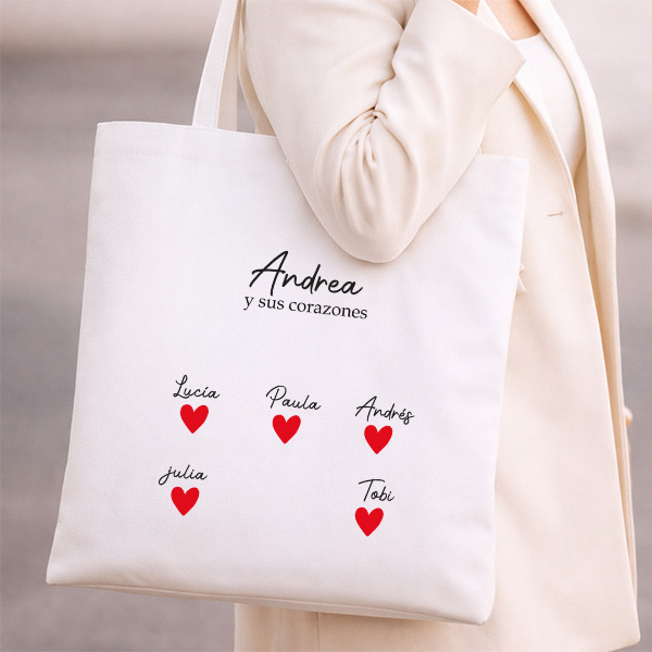 Tote Bag Corazones con Nombres personalizados