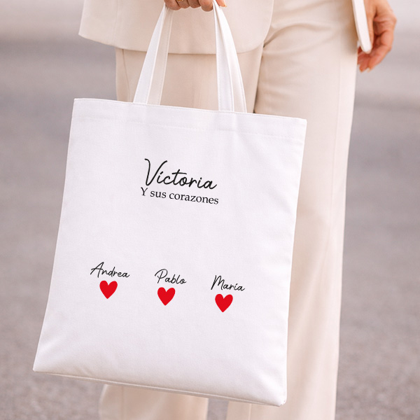 Tote Bag Corazones con Nombres personalizados