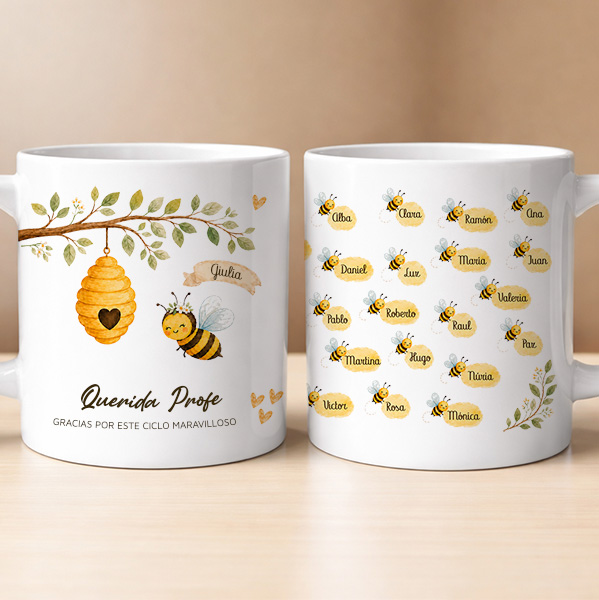 Taza para Profes con Abejitas y Nombres personalizados